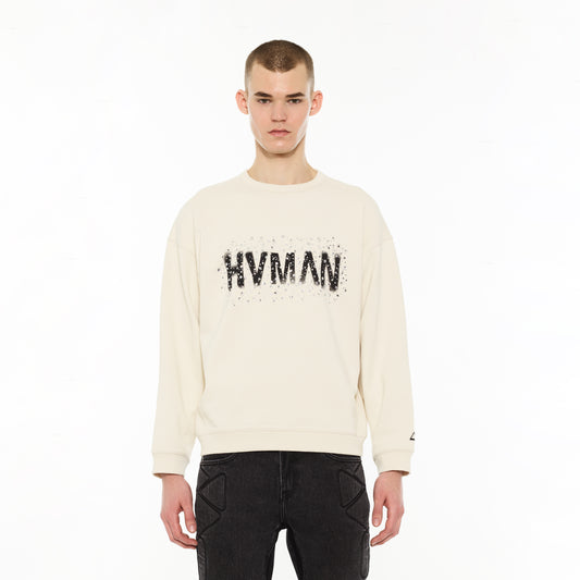 Hvman's Crewneck Sweater "Hvman Diamonds" in Winter White