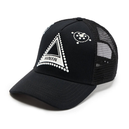 Hvman's Triangle Logo Mesh Trucker Hat in Black