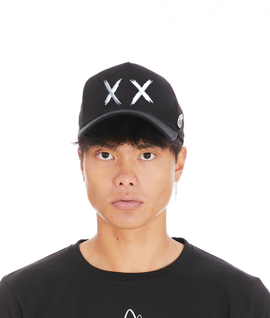 Black Trucker Hat – Mesh Back, Curved Visor, XX Logo