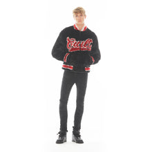 Load image into Gallery viewer, FAUX FUR VARSITY JACKET IN BLACK