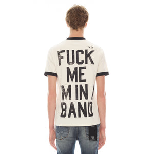 SHORT SLEEVE RINGER CREW NECK TEE  26/1'S "FUCK ME IM IN A BAND" IN WINTER WHITE