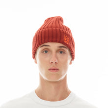 Load image into Gallery viewer, KNIT HAT WITH CLEAN 2 TONE SHIMUCHAN LOGO IN RUST