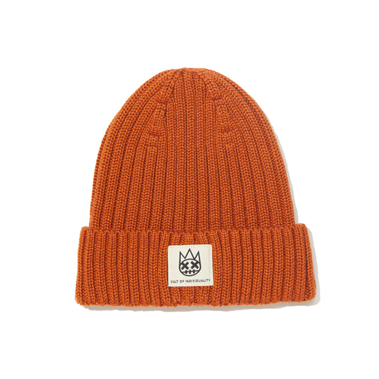 Shimuchan Logo Knit Hat In Vintage Rust