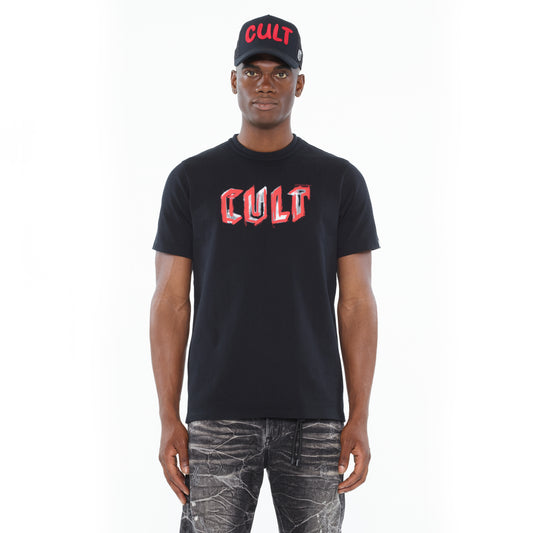 Cult's Heavyweight Short Sleeve Crew Neck Tee "Painter Logo" in Black