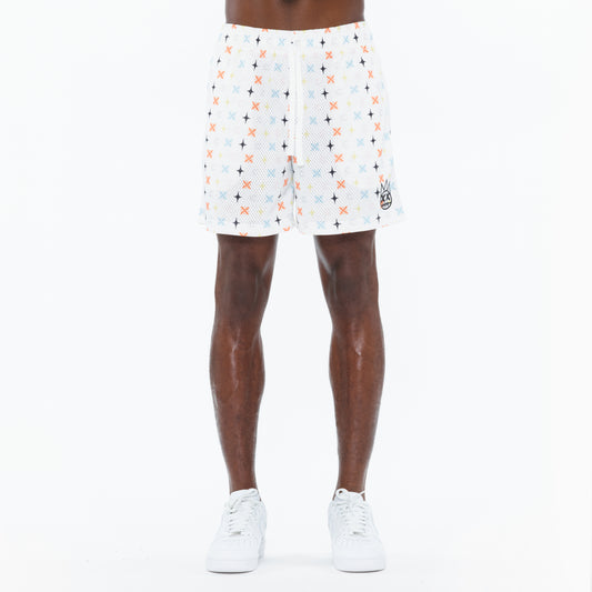 Cult's Mesh Shorts in Cult Repeat Pattern White