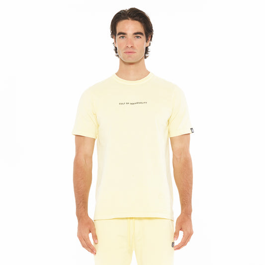 Cult's Heavyweight Short Sleeve Crew Neck Tee "Shimuchan" Logo in Banana