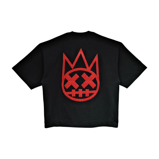 Cult's Oversized Heavyweight Boxy Fit Short Sleeve Crew Neck Tee "Arch Logo" in Black