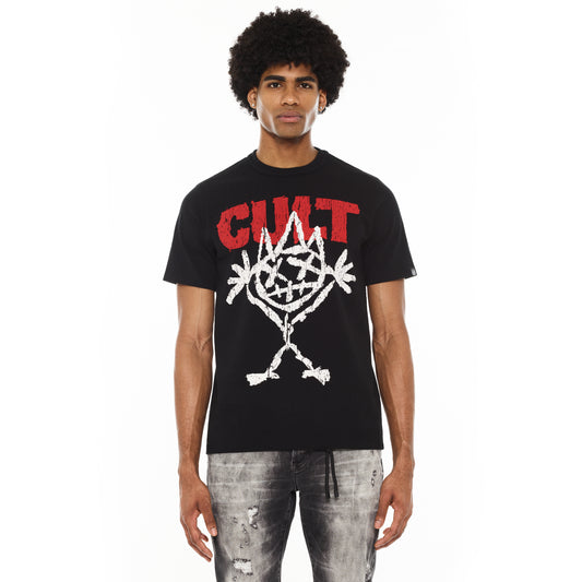 Cult's Heavyweight Short Sleeve Crew Neck Tee "Illusion" in Black