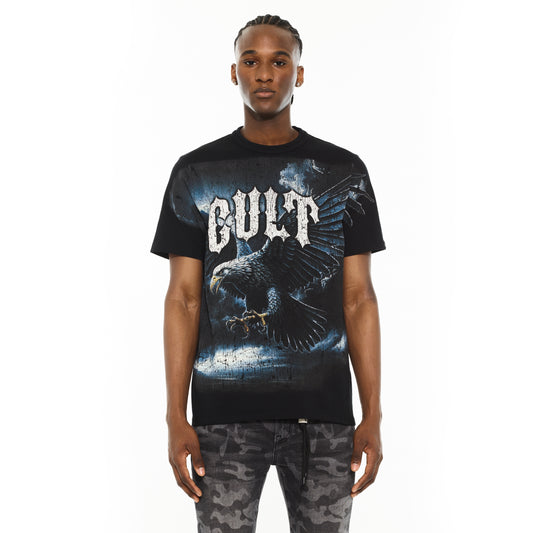 Cult's Heavyweight Short Sleeve Crew Neck Tee "Eagle" in Black
