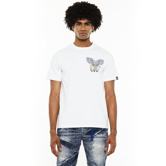 Cult's Heavyweight Short Sleeve Crew Neck Tee "Owl" in White