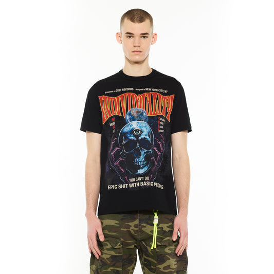 Cult's Heavyweight Short Sleeve Crew Neck Tee "Psychedelic" in Black