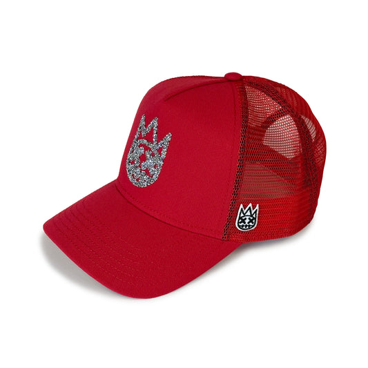 Cult's Crystal Logo Mesh Back Trucker Hat in Red