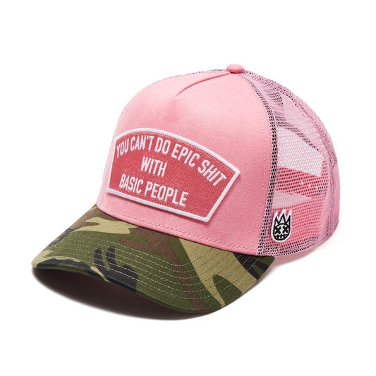 Cult's Logo Mesh Back Trucker Hat "Cant Do Epic Shit" in Geranium Pink