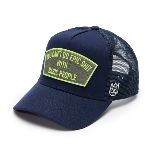 Cult's Logo Mesh Back Trucker Hat "Cant Do Epic Shit" in Midnight Blue