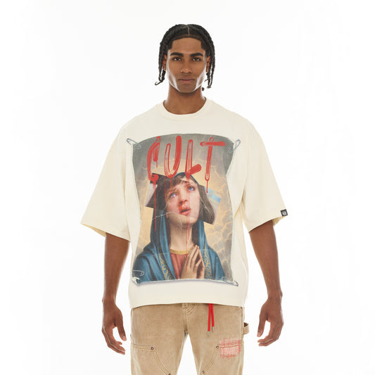 Cult's Oversized Short Sleeve Crew Neck Tee "Poor Social Skills" in Winter White