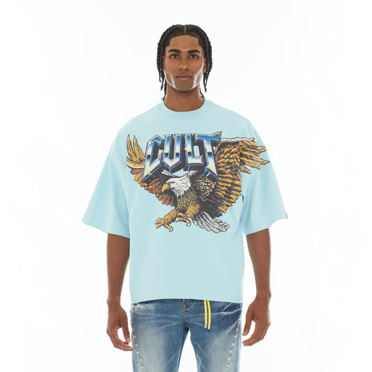 Cult's Oversized Short Sleeve Crew Neck Tee "Predator" in Blue Glow
