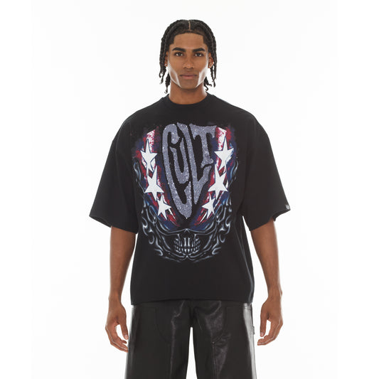 Cult's Oversized Short Sleeve Crew Neck Tee "Living The Dream" in Black