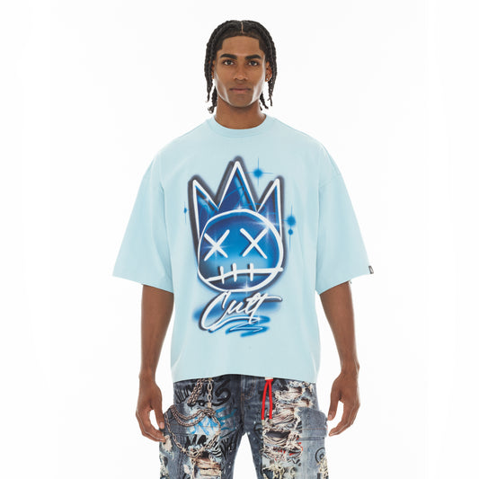 Cult's Oversized Short Sleeve Crew Neck Tee "Airbrush" in Blue Glow