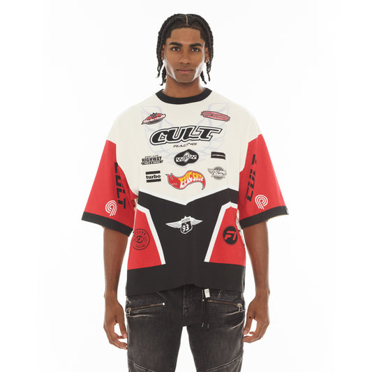 Cult's Oversized Short Sleeve Crew Neck Tee "Racer" in Winter White