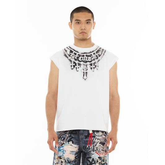 Cult's Sleeveless Tee "Stencil" in White