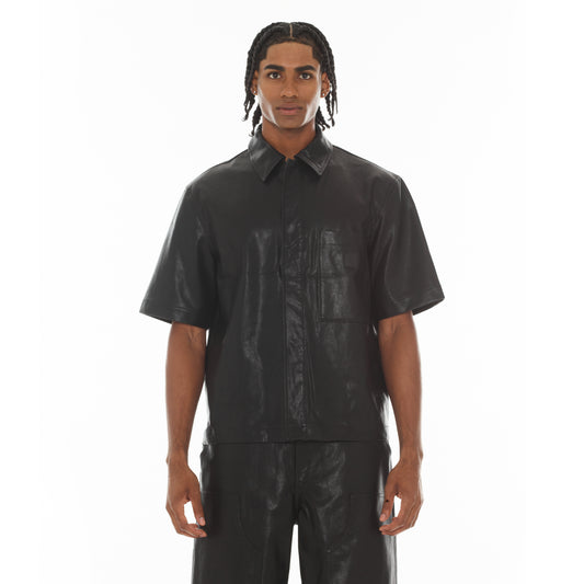 Cult's Oversized Leather Shirt in Black