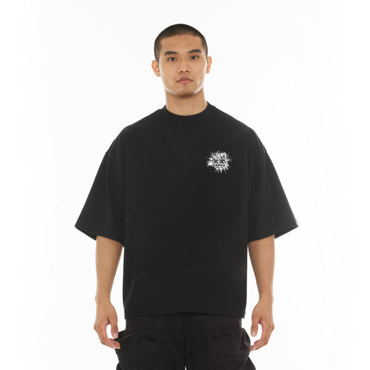 Cult's Oversized Short Sleeve Crew Neck Tee "Splatter Logo" in Black