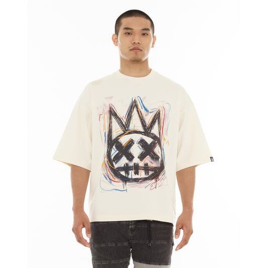 Cult's Oversized Short Sleeve Crew Neck Tee "Scribble Logo" in Winter White