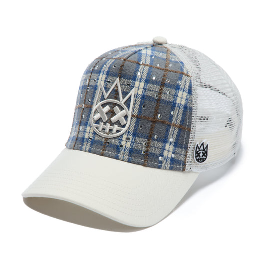 Cult's Mesh Back Trucker Hat "Plaid" In Blue Plaid