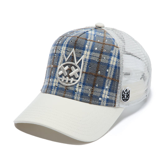 Cult's Mesh Back Trucker Hat "Plaid" In Blue Plaid
