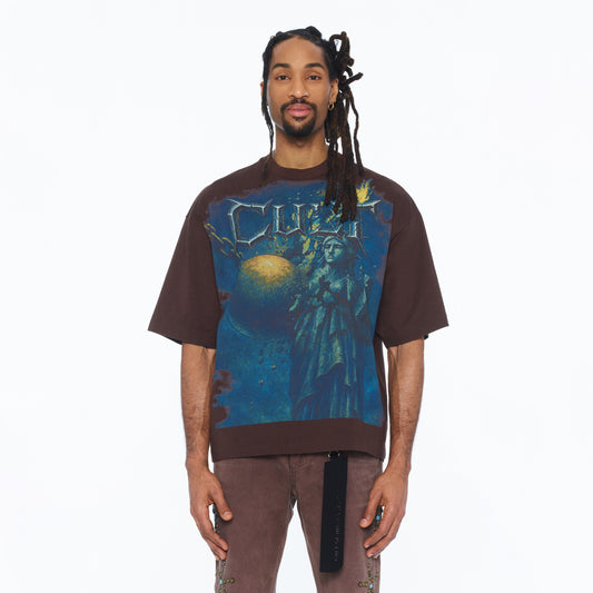 Cult's Oversized Short Sleeve Crew Neck Tee "The Death Of Truth" 26 In Pinecone