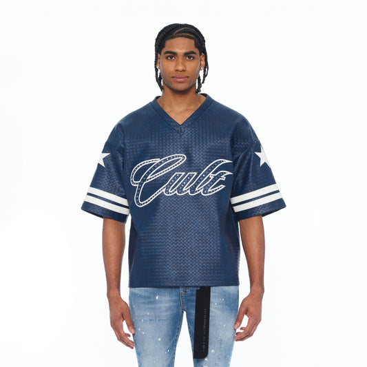 Cult's Leather Oversized Football Jersey In Navy