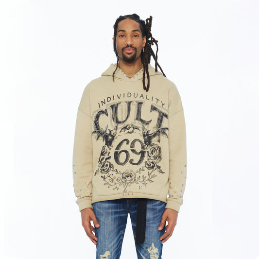 Cult's French Terry Pullover Hoody "Bats" 620 Grams In Winter White