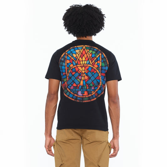 Cult's Short Sleeve Crew Neck Tee "Stained Glass" 260 Grams In Black