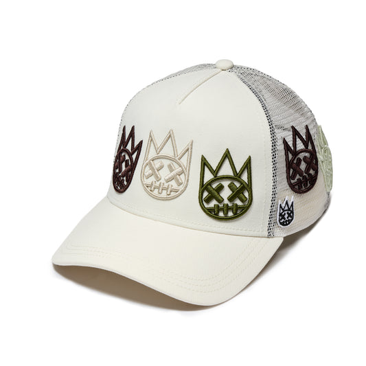 Cult's Mesh Back Trucker Hat "Multi Logo" In Winter White