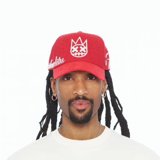 Cult's Mesh Back Trucker Hat "Crystal Burst" In Racing Red