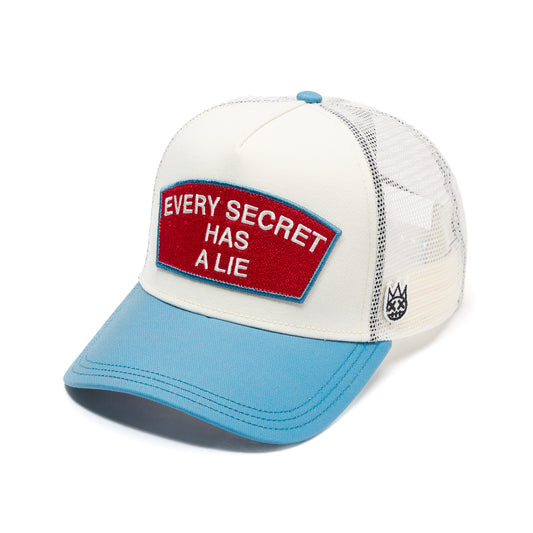 Cult's Mesh Back Trucker Hat "Every Secret Has A Lie" In Winter White