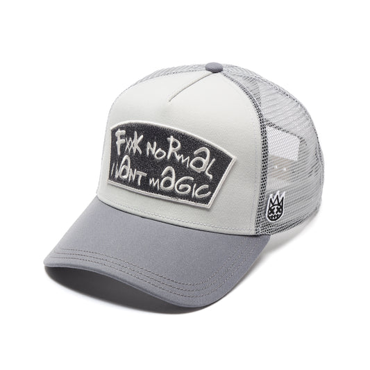 Cult's Mesh Back Trucker Hat "Fxxk Normal, I Want Magic" In Cool Grey