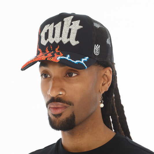 Cult's Mesh Back Trucker Hat "Flame" In Black
