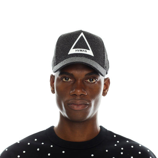 TRIANGLE LOGO TRUCKER CAP IN BLACK CRYSTAL