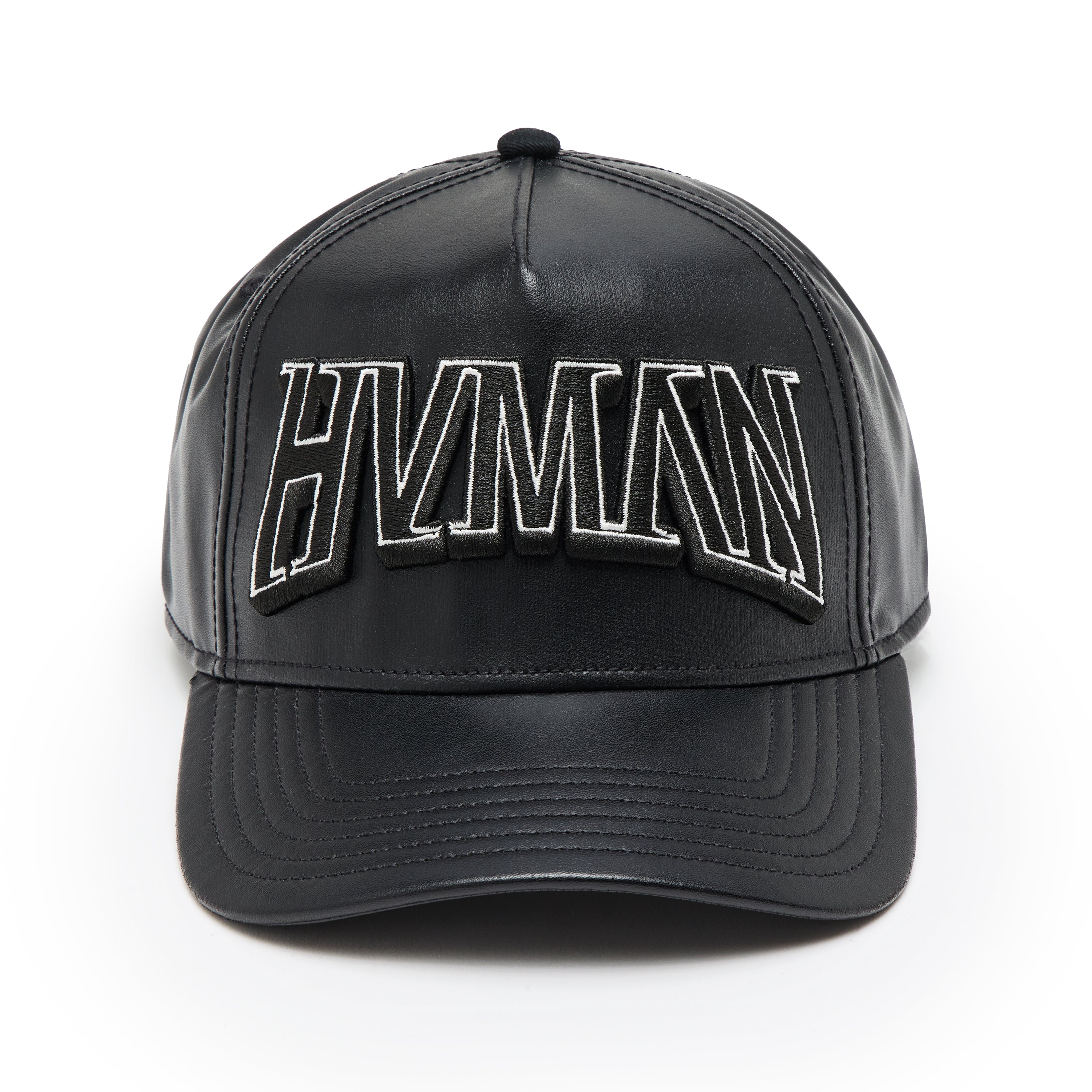 Hvman Logo Mesh Trucker Hat in Black Faux Leather