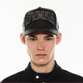 Hvman Logo Mesh Trucker Hat in Black Faux Leather