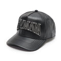 Hvman Logo Mesh Trucker Hat in Black Faux Leather
