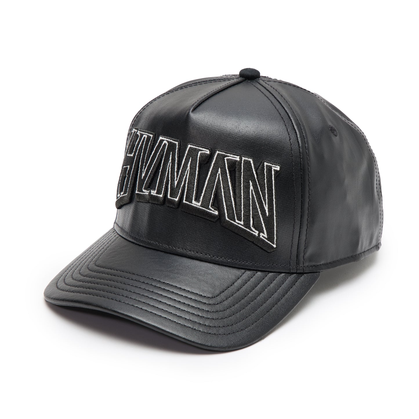 Hvman Logo Mesh Trucker Hat in Black Faux Leather