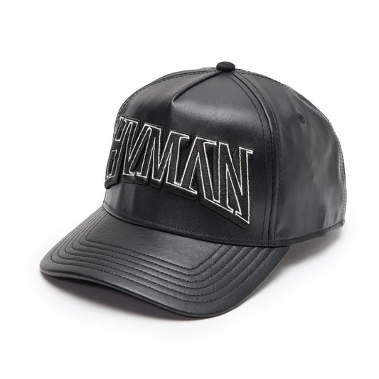 Hvman Logo Mesh Trucker Hat in Black Faux Leather