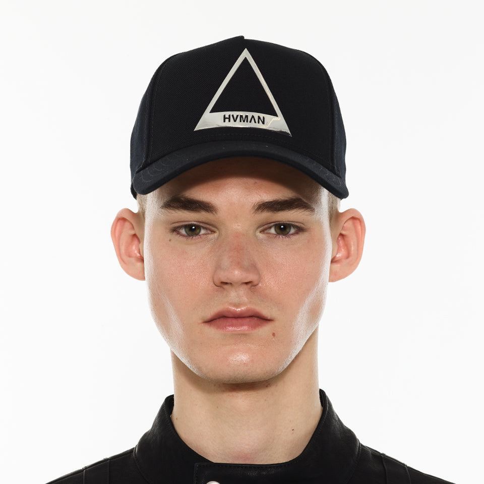 Hvman Triangle Logo Mesh Trucker Hat in Black