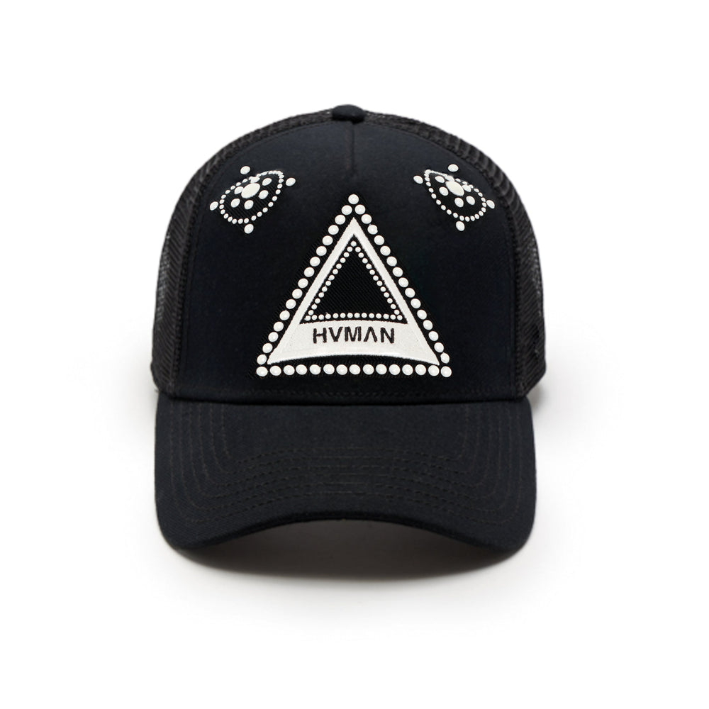 Hvman's Triangle Logo Mesh Trucker Hat in Black