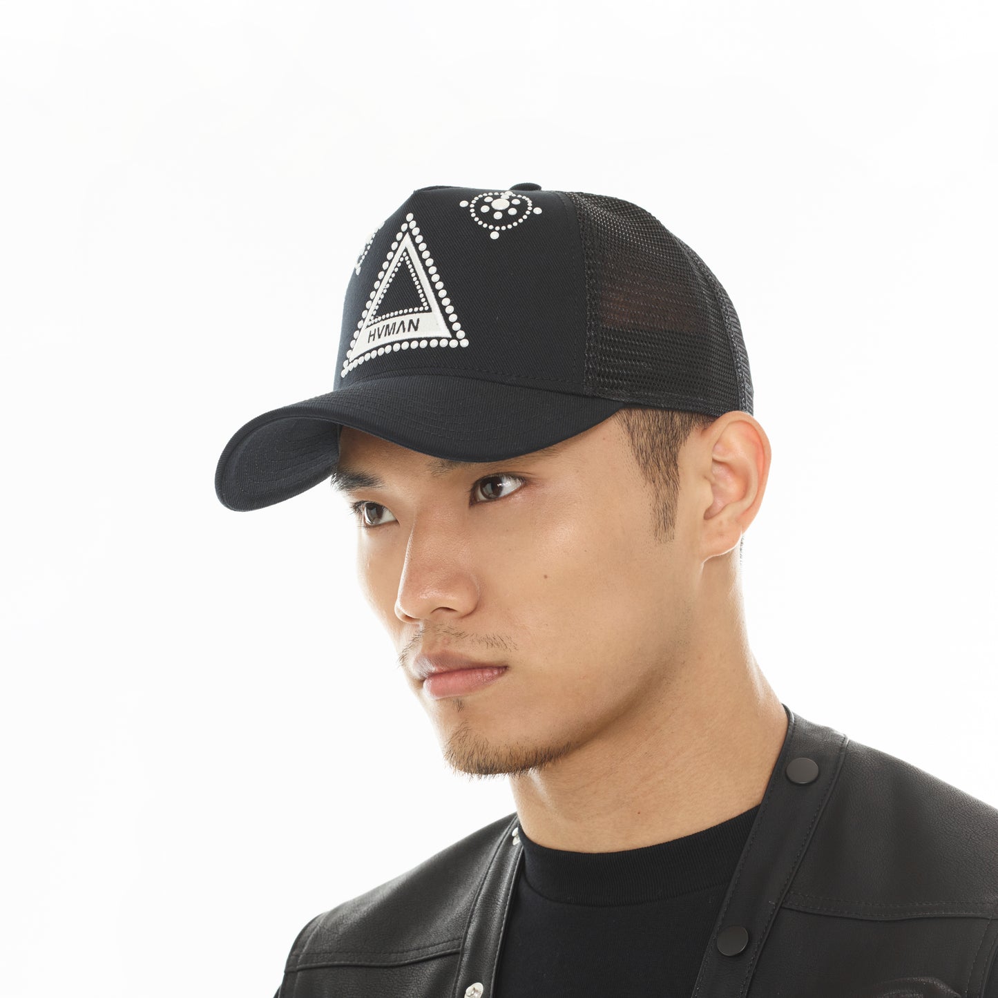Hvman's Triangle Logo Mesh Trucker Hat in Black