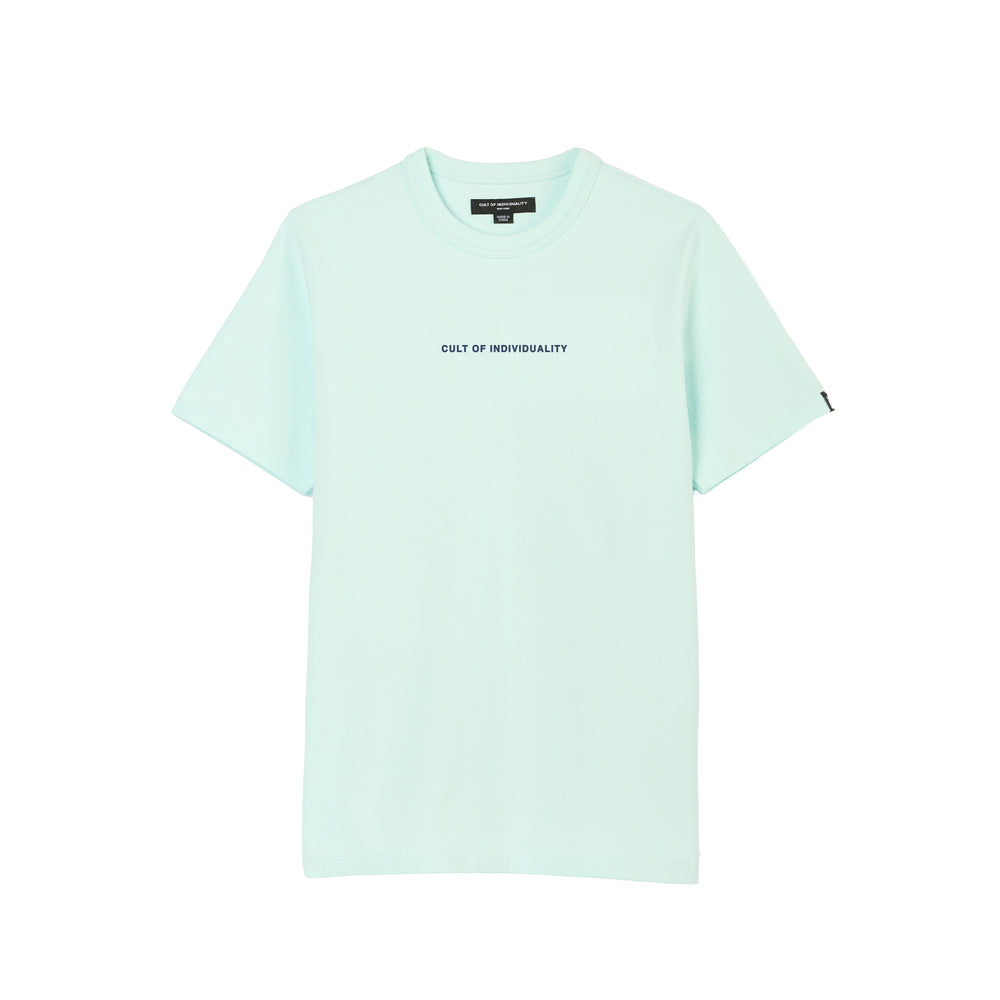 Cult's Short Sleeve Crew Neck Tee "Shimuchan" Logo in Powder Blue