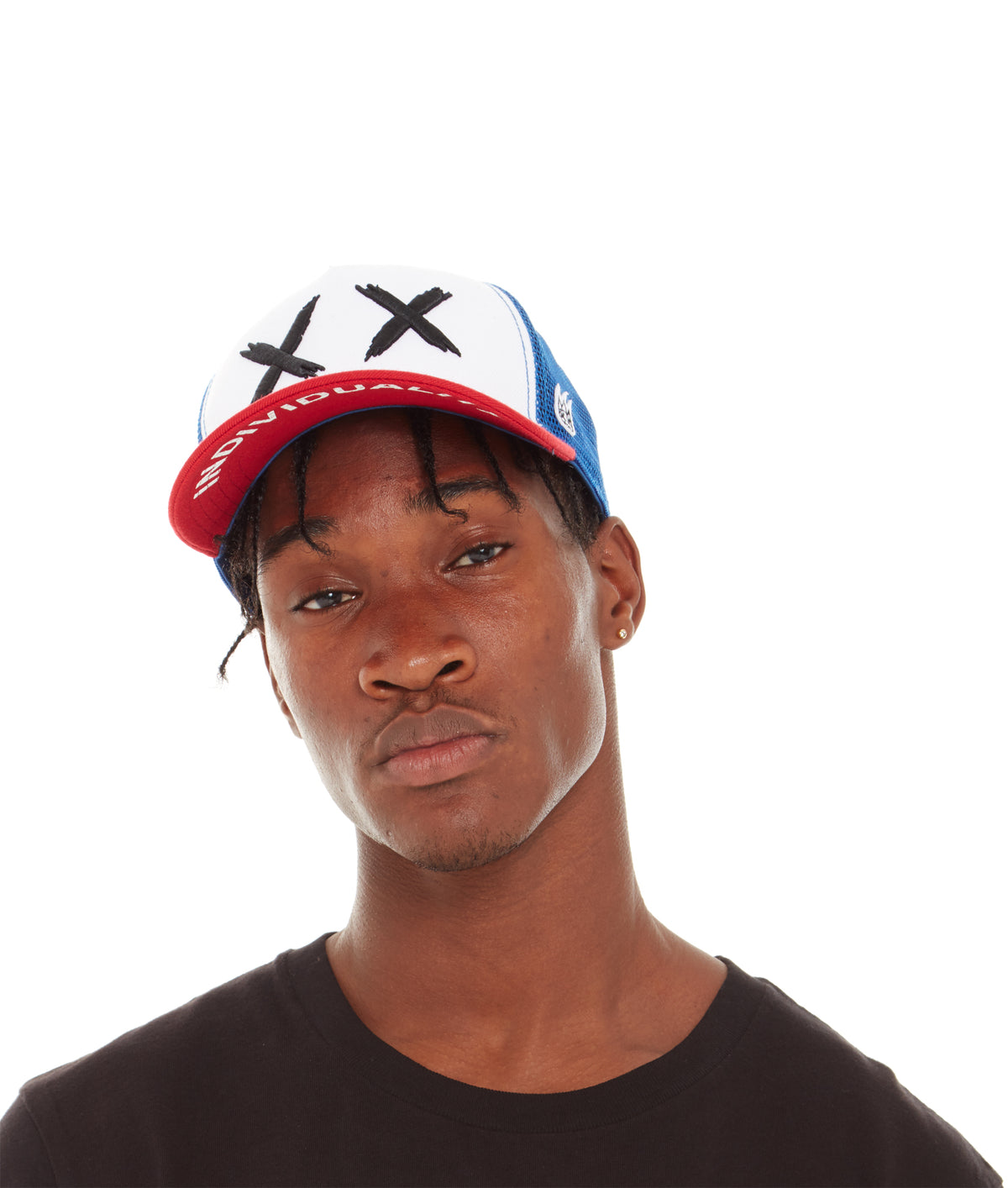 Cult's XX Visor Royal Mesh Trucker Hat in White/Red
