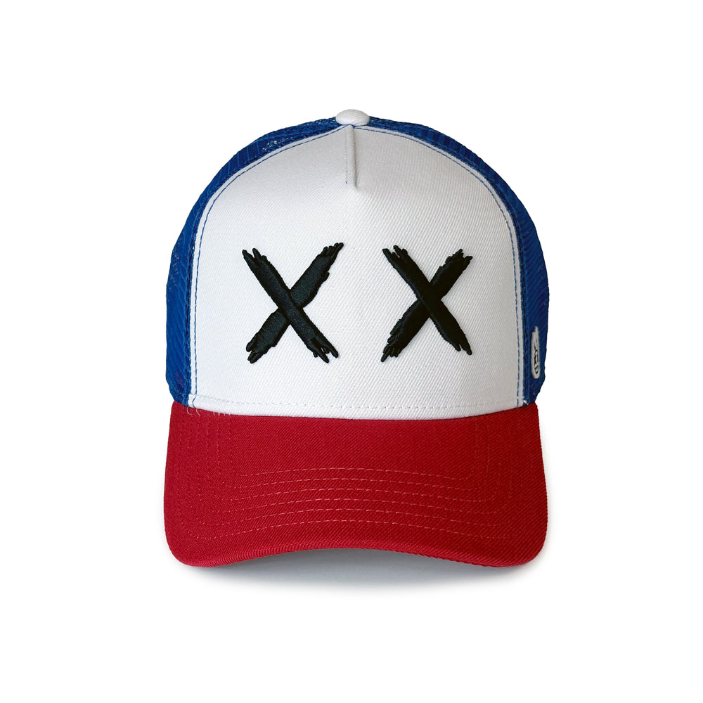 Cult's XX Visor Royal Mesh Trucker Hat in White/Red